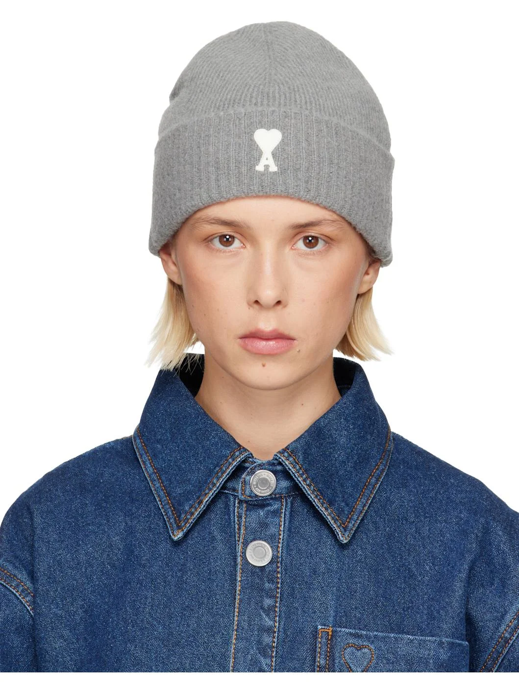 Gray Alpaca Striped Ami De Coeur Beanie - 1