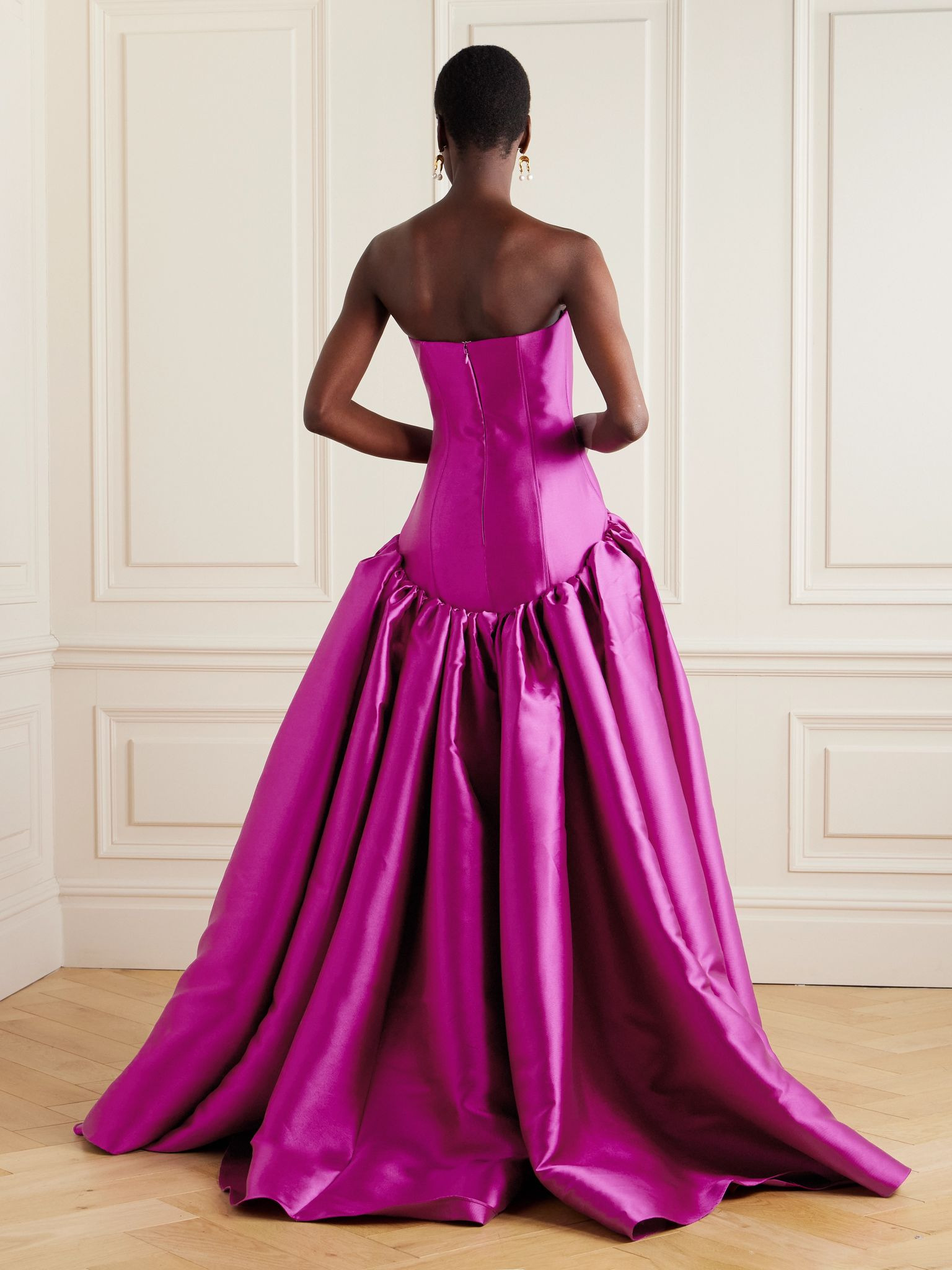 Cassia strapless pleated satin-twill gown Fuchsia - 3
