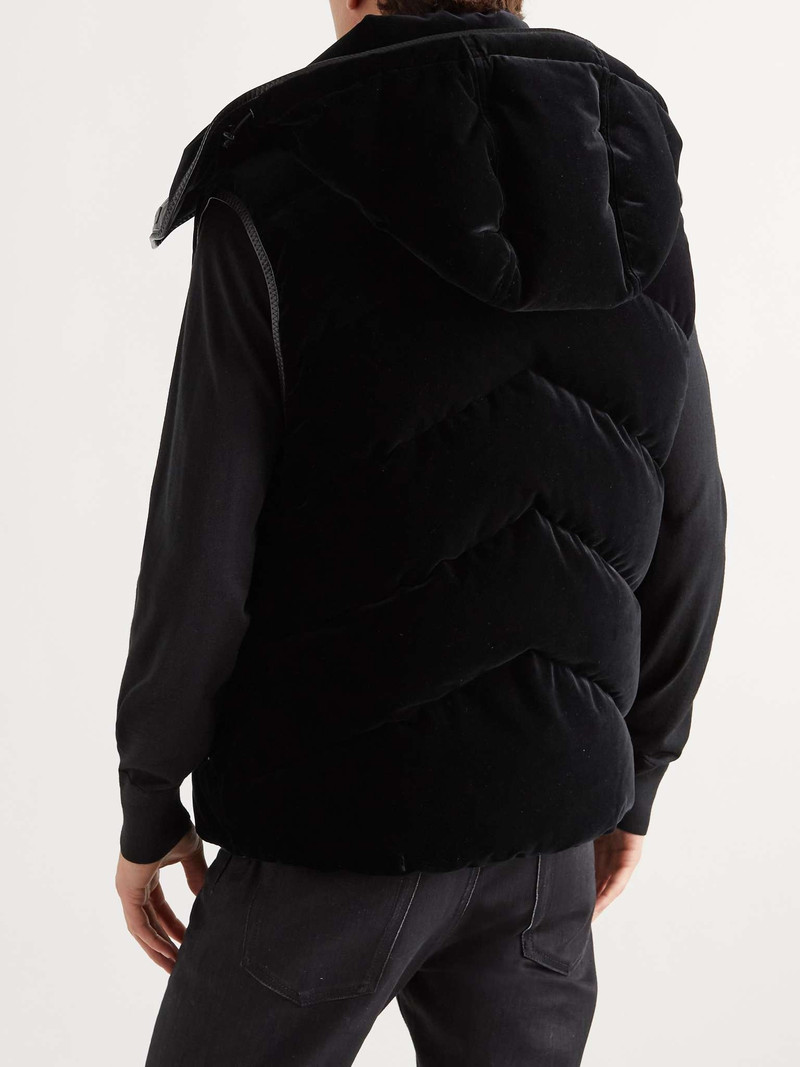 Leather-Trimmed Quilted Cotton-Velvet Down Hooded Gilet 4