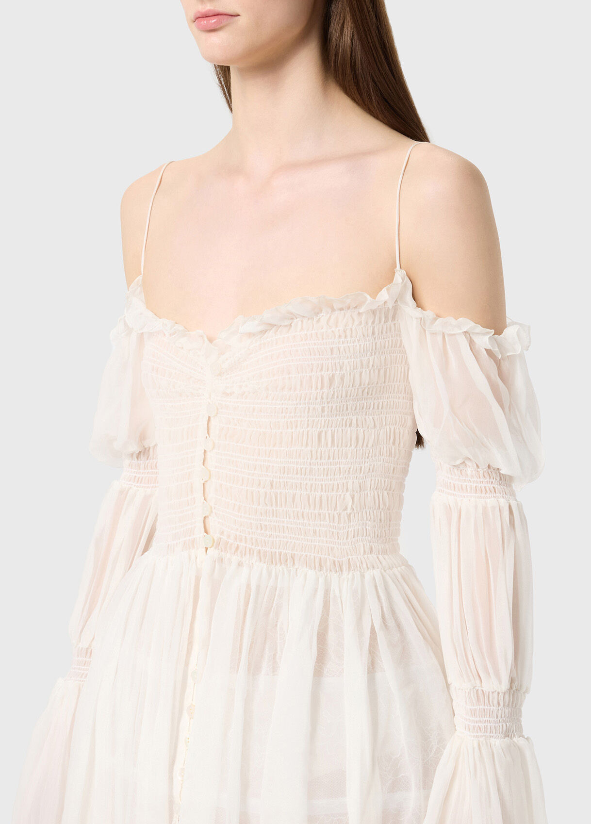 LONG SILK CHIFFON DRESS WITH BUTTONS - 4