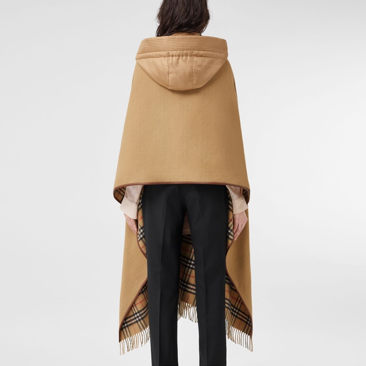 Contrast Panel Cashmere Wool Hooded Cape - 4