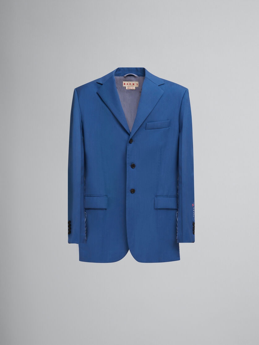 BLUE WOOL-MOHAIR BLAZER WITH MARNI MENDING - 1