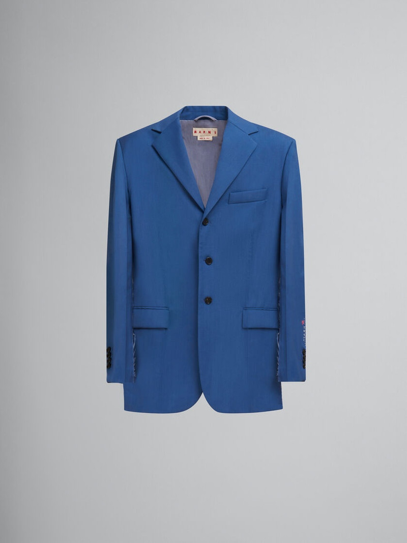 BLUE WOOL-MOHAIR BLAZER WITH MARNI MENDING 1