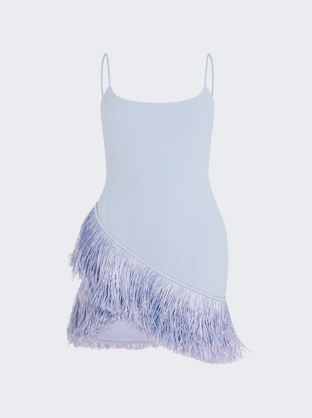 Raffia Fringe Hem Detail Mini Dress Blue - 1