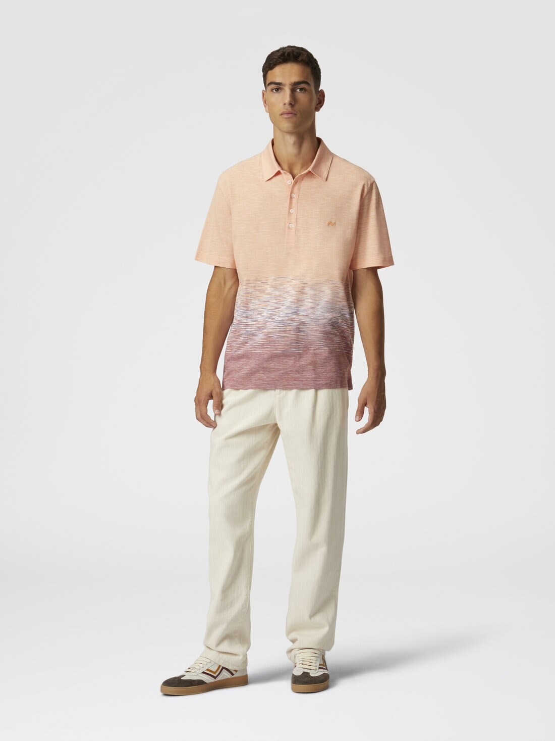 Slub cotton and linen polo shirt with zigzag embroidery - 2