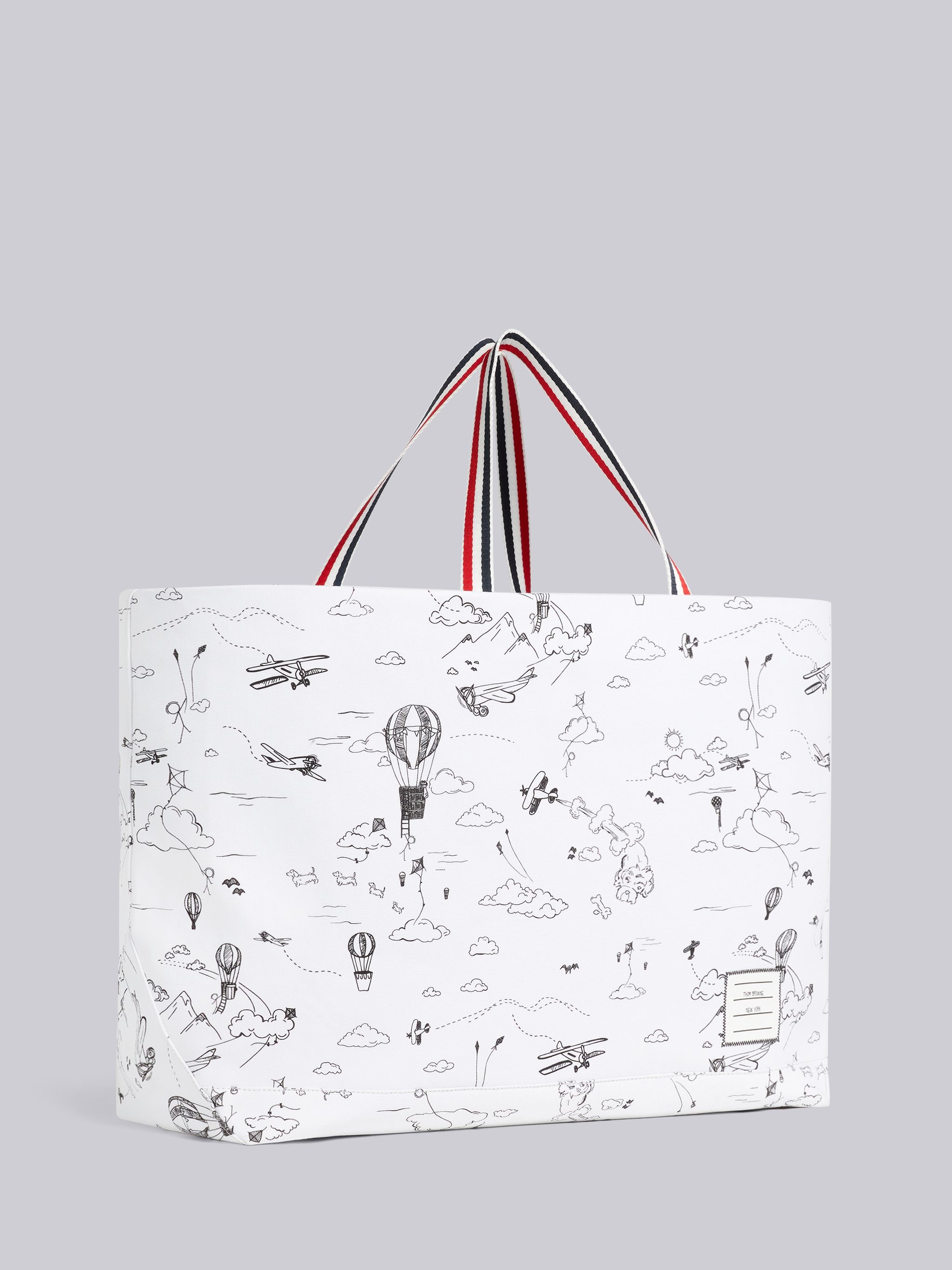 Black and White Cotton Canvas Sky Motif Drawstring Large Tool Tote - 3