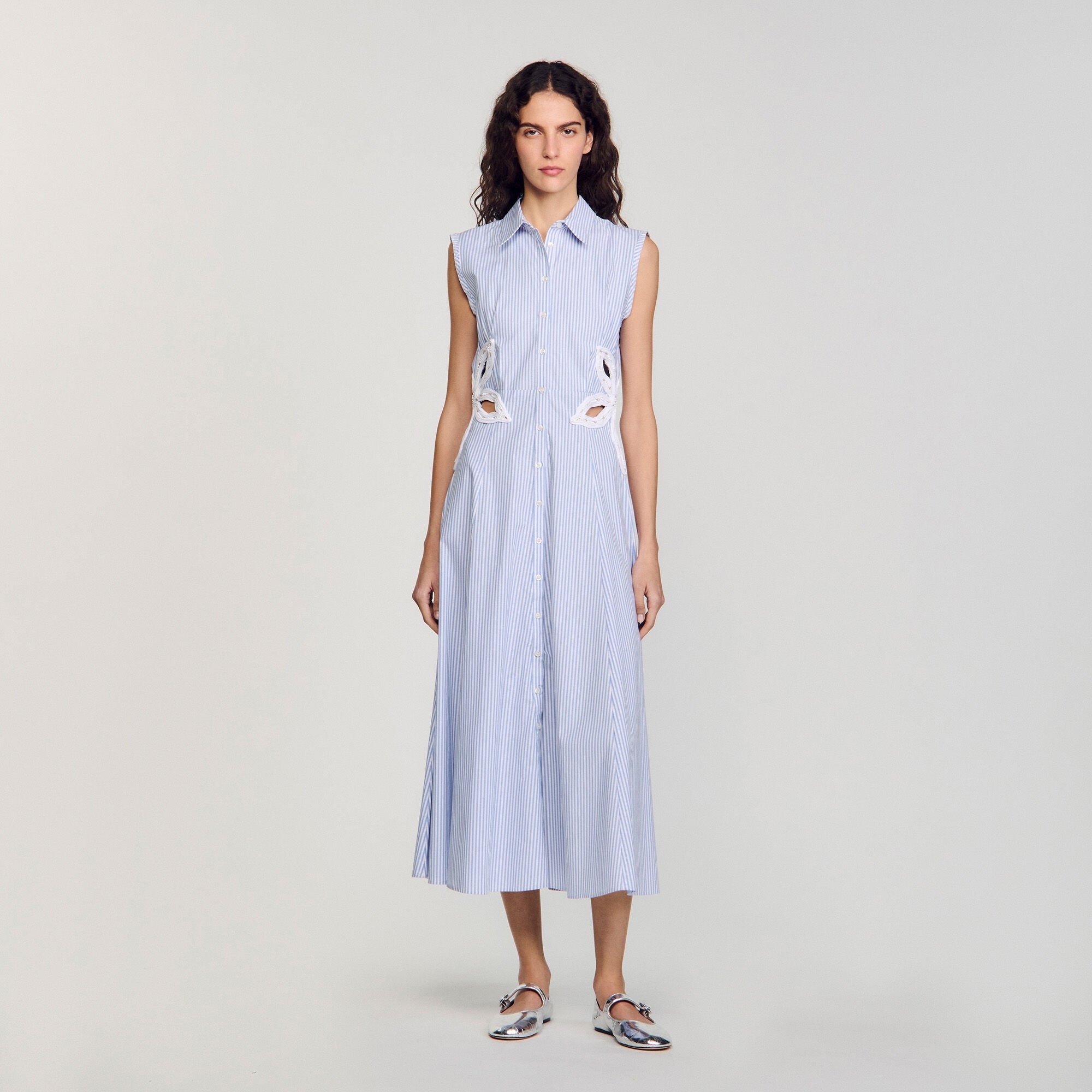 STRIPED EMBROIDERED MAXI DRESS - 1