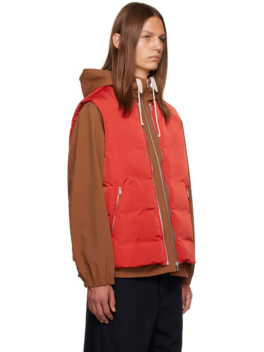 Brown & Red Jacket & Down Vest Set - 2