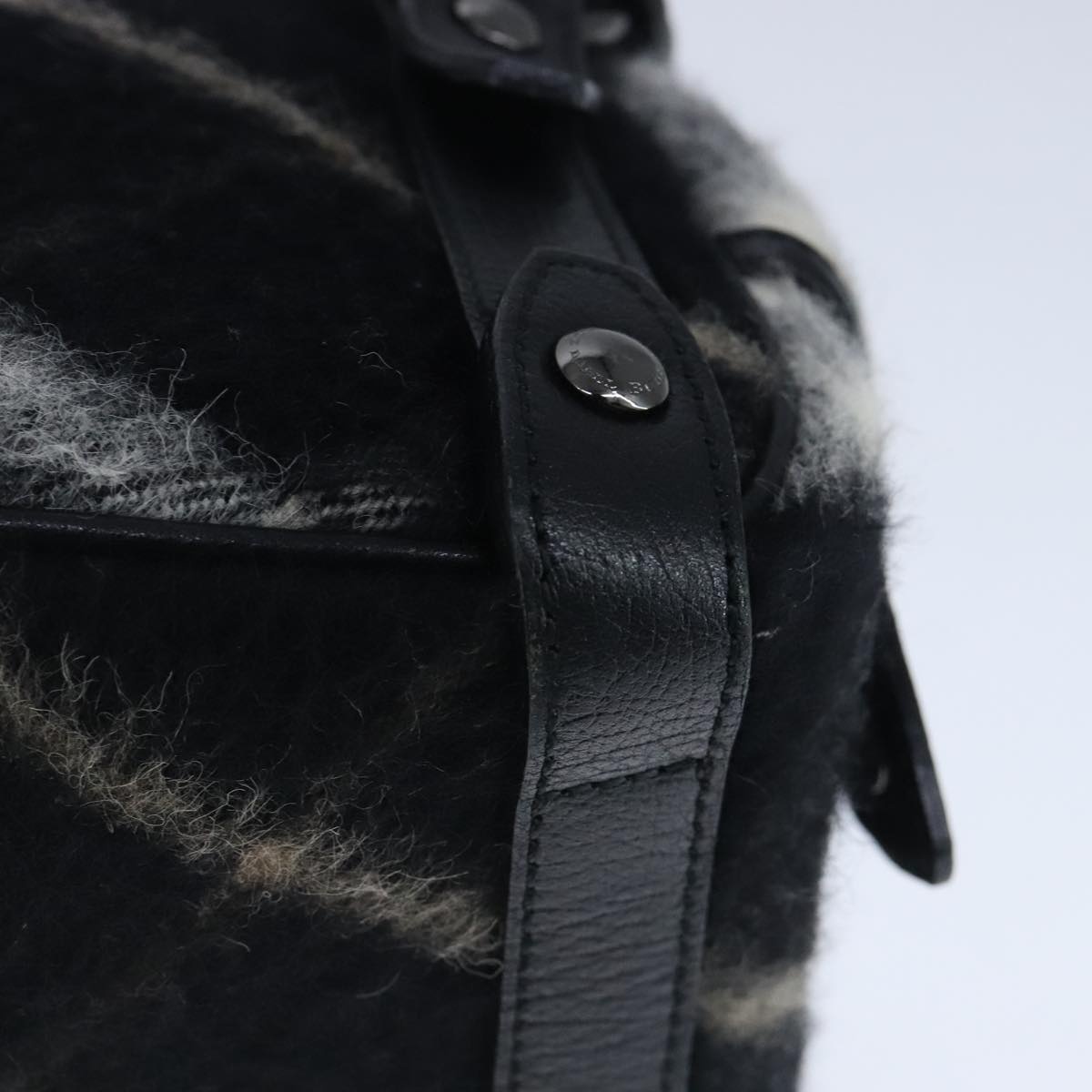 Burberry Nova Check Blue Label Shoulder Bag Wool Leather Black - 16