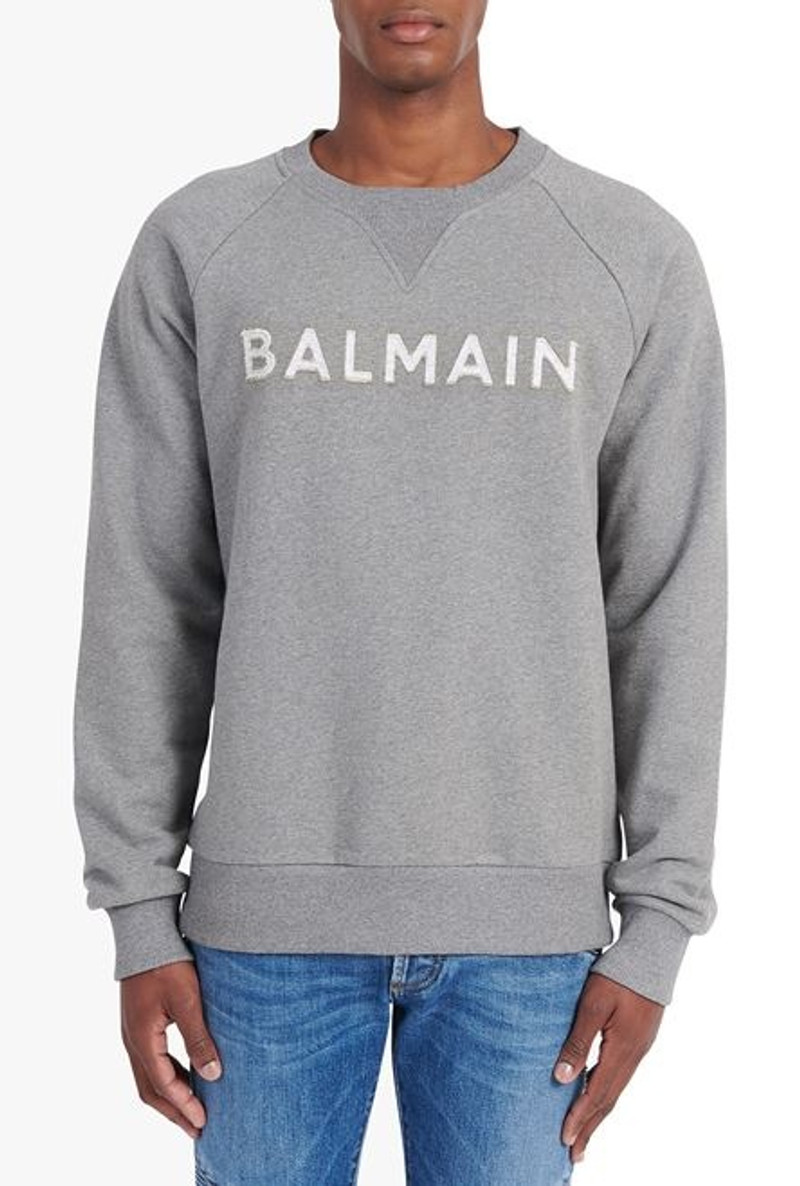 Heather gray eco-designed cotton sweatshirt with gray Balmain logo appliqué 5