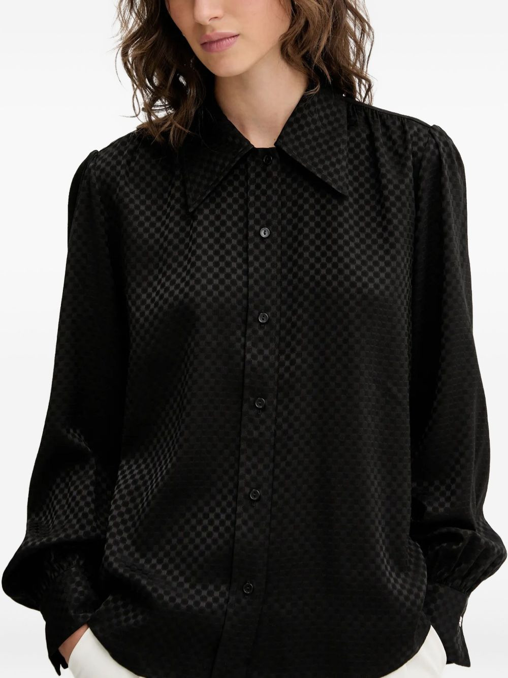 checked puff-sleeve shirt - 4