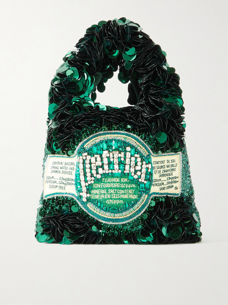 Perrier Embellished Embroidered Recycled-satin Tote 1