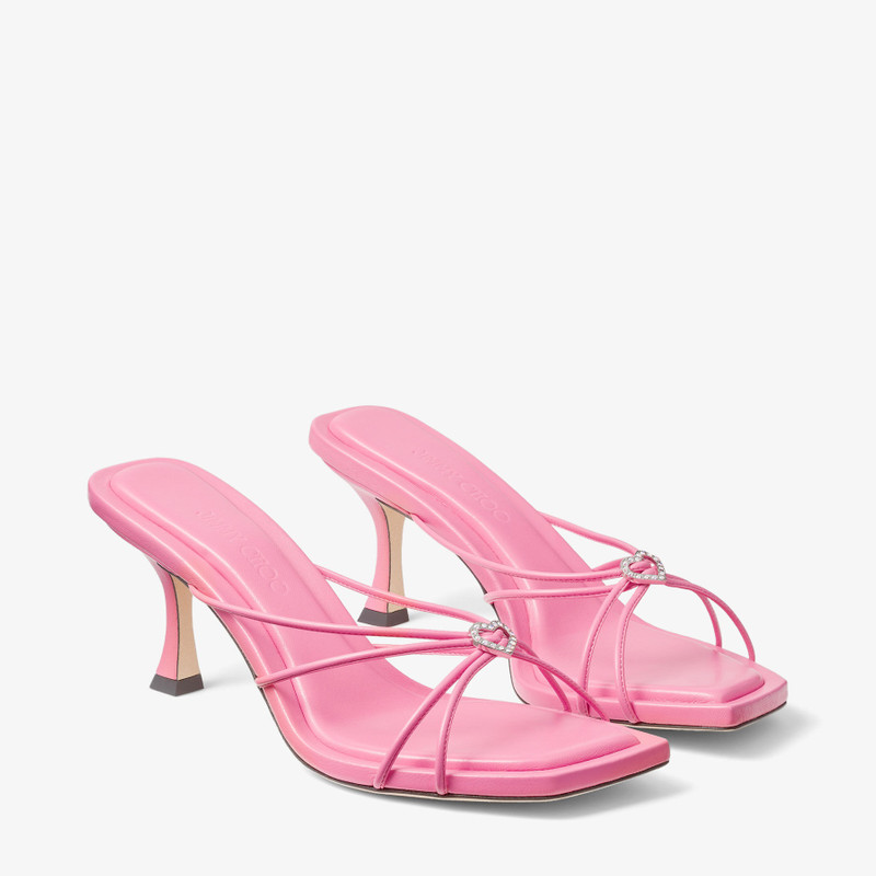 Indiya Mule 70 Candy Pink Nappa Leather Mules with Crystal Hearts 2