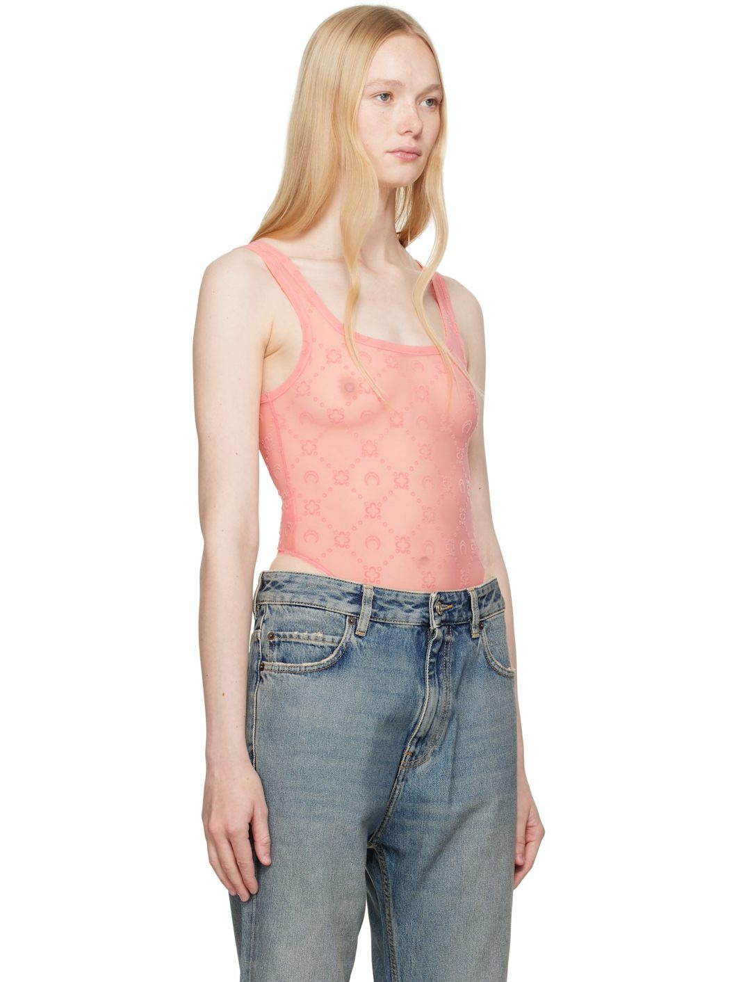 SSENSE Exclusive Pink Recycled Mesh Flock Bodysuit - 2