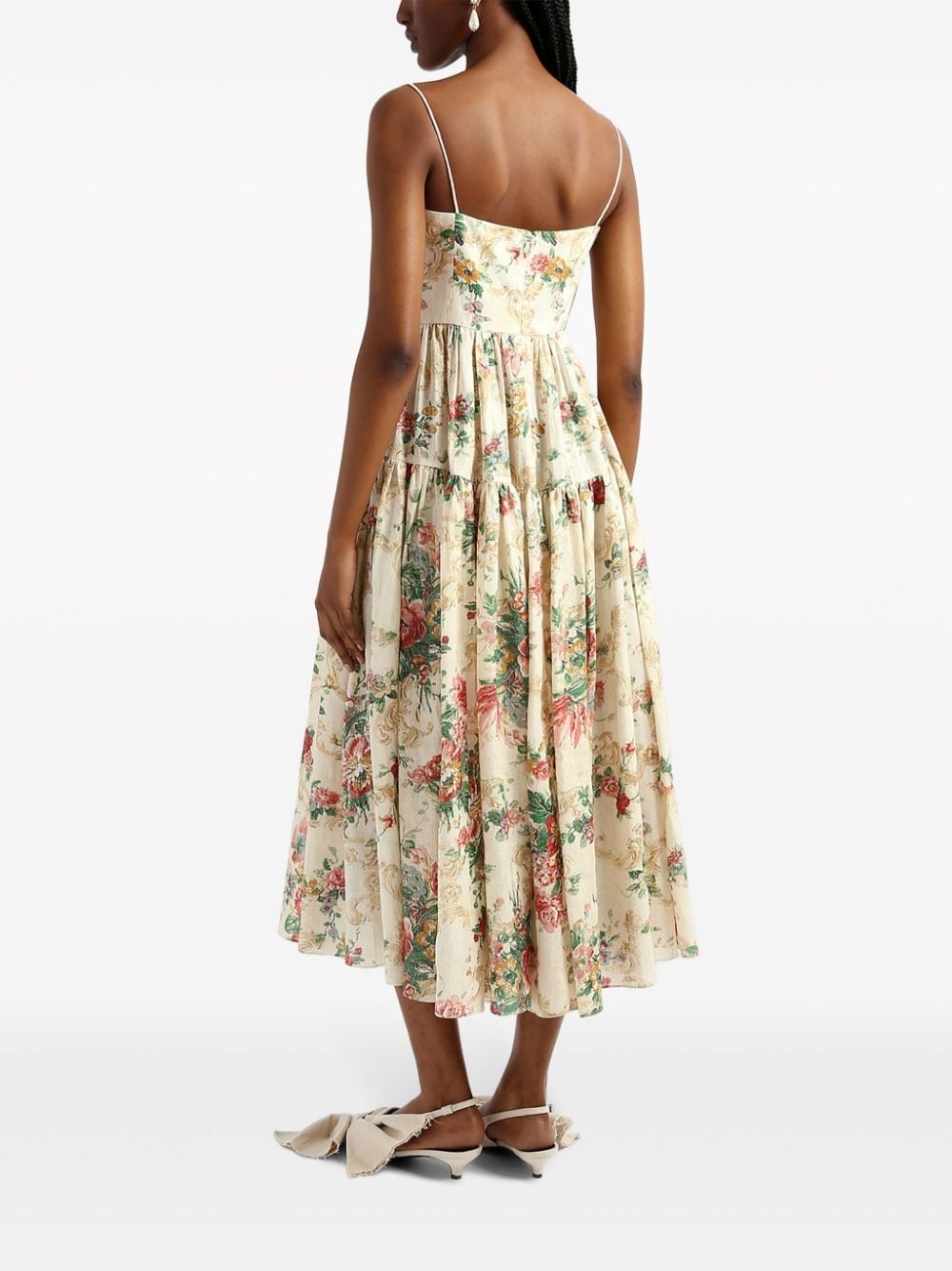 floral-print linen dress - 4