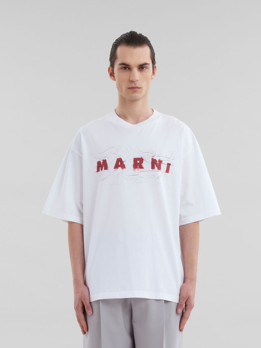 Marni WHITE ORGANIC COTTON T-SHIRT WITH WRINKLED MARNI LOGO