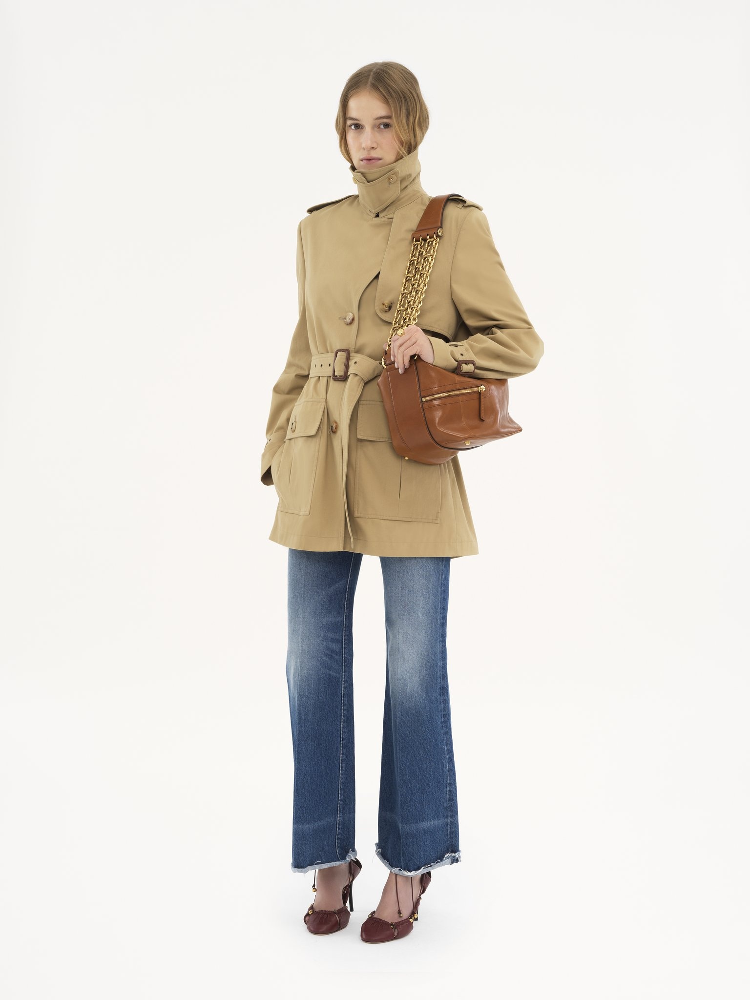SHORT TRENCH COAT IN COTTON SATIN - 3