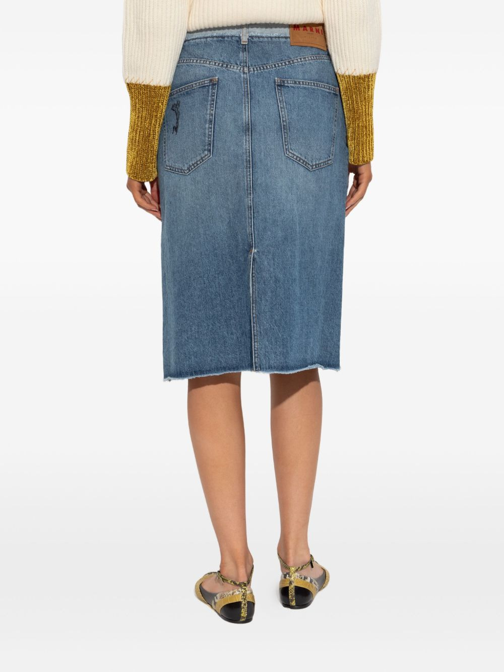 embroidered-floral denim midi skirt - 4