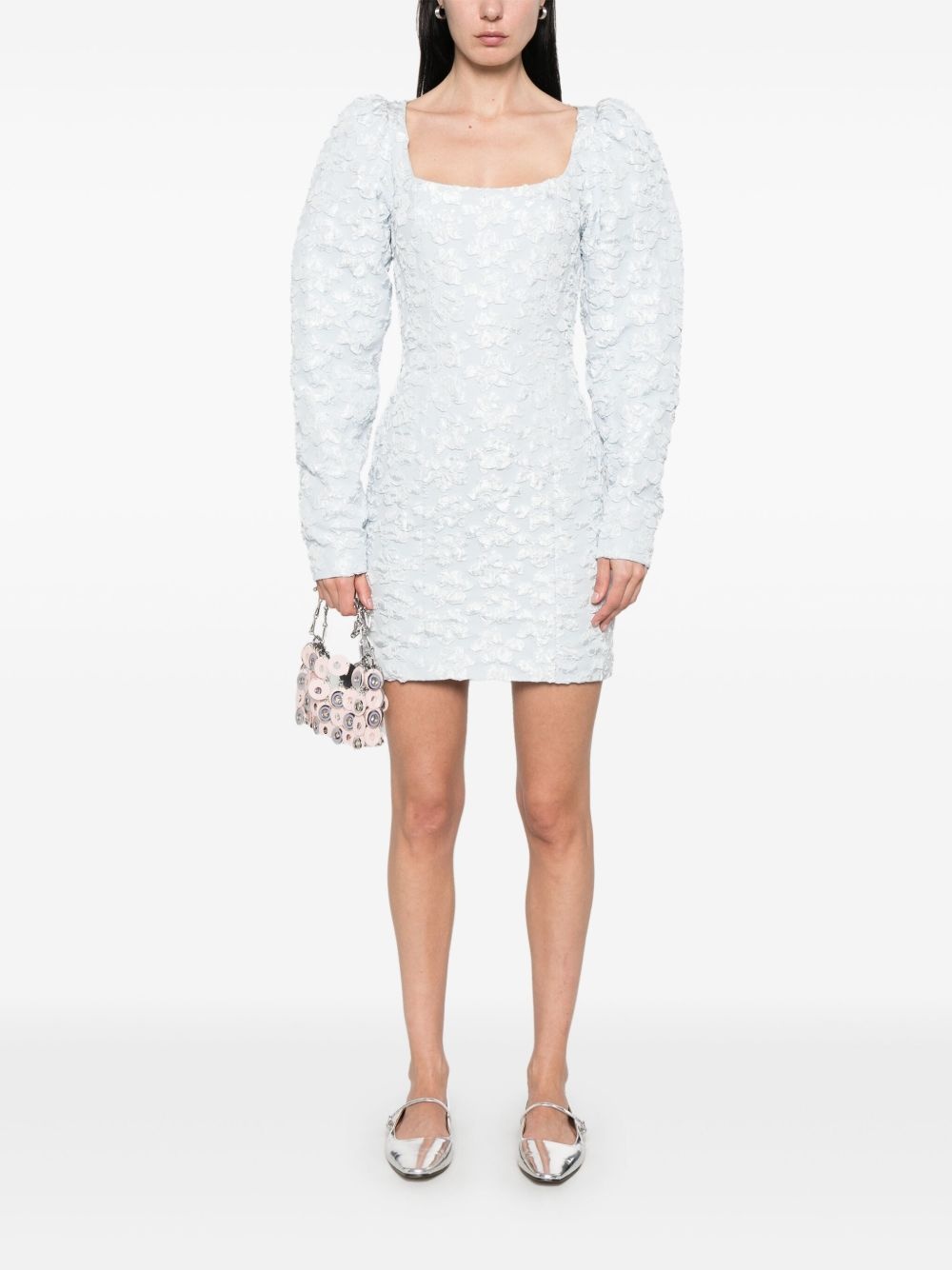 jacquard long-sleeve mini dress - 2