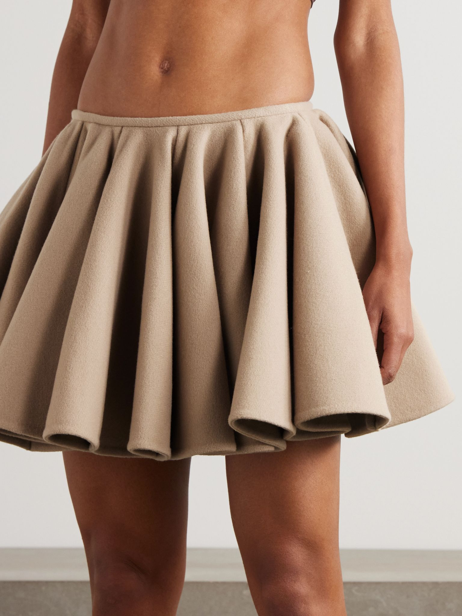 Pleated brushed wool and cashmere-blend mini skirt Beige - 3