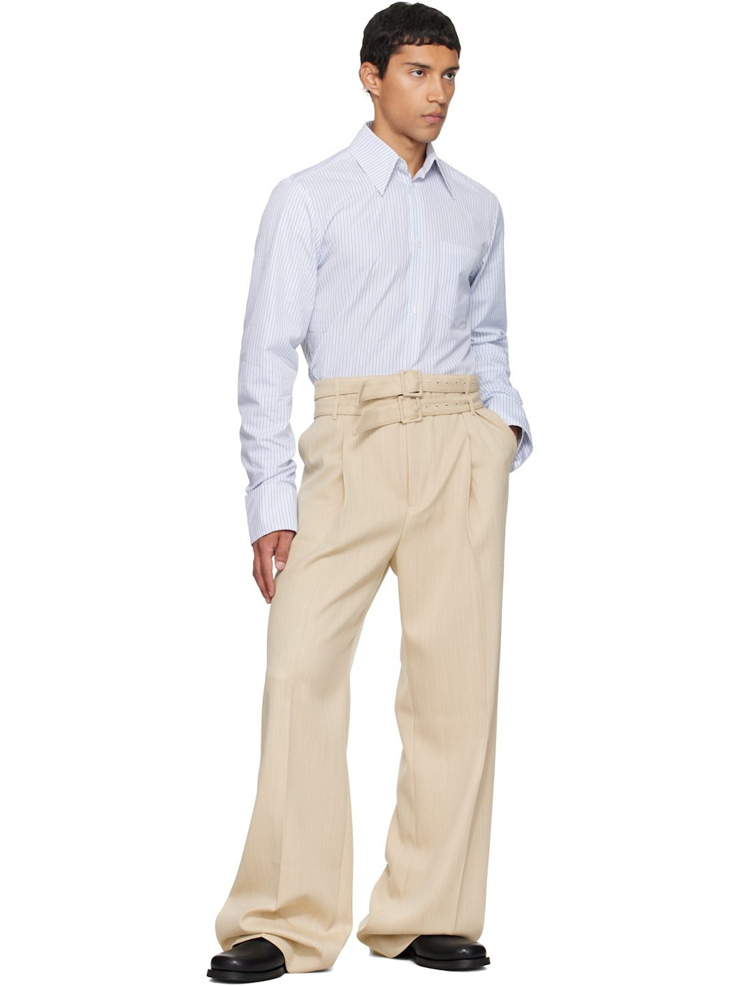 White & Blue Double Sleeves Shirt - 5