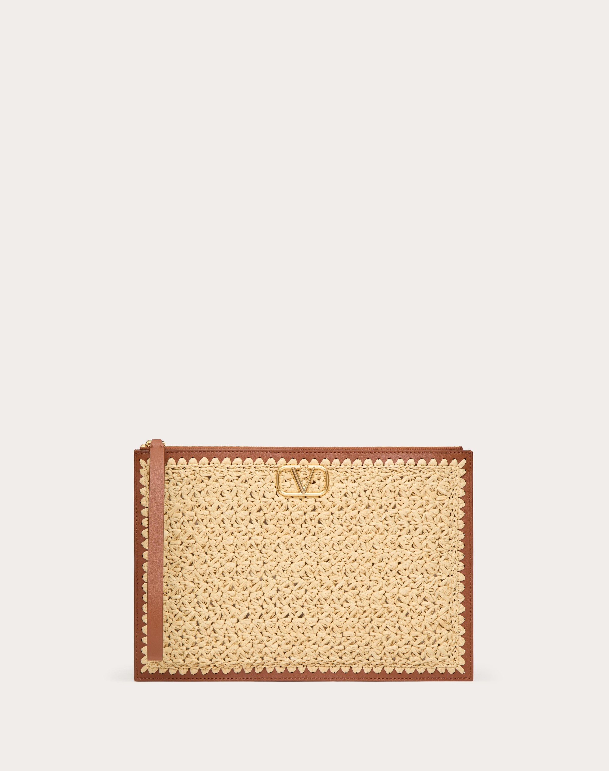 VLOGO SIGNATURE CLUTCH BAG IN RAFFIA - 1