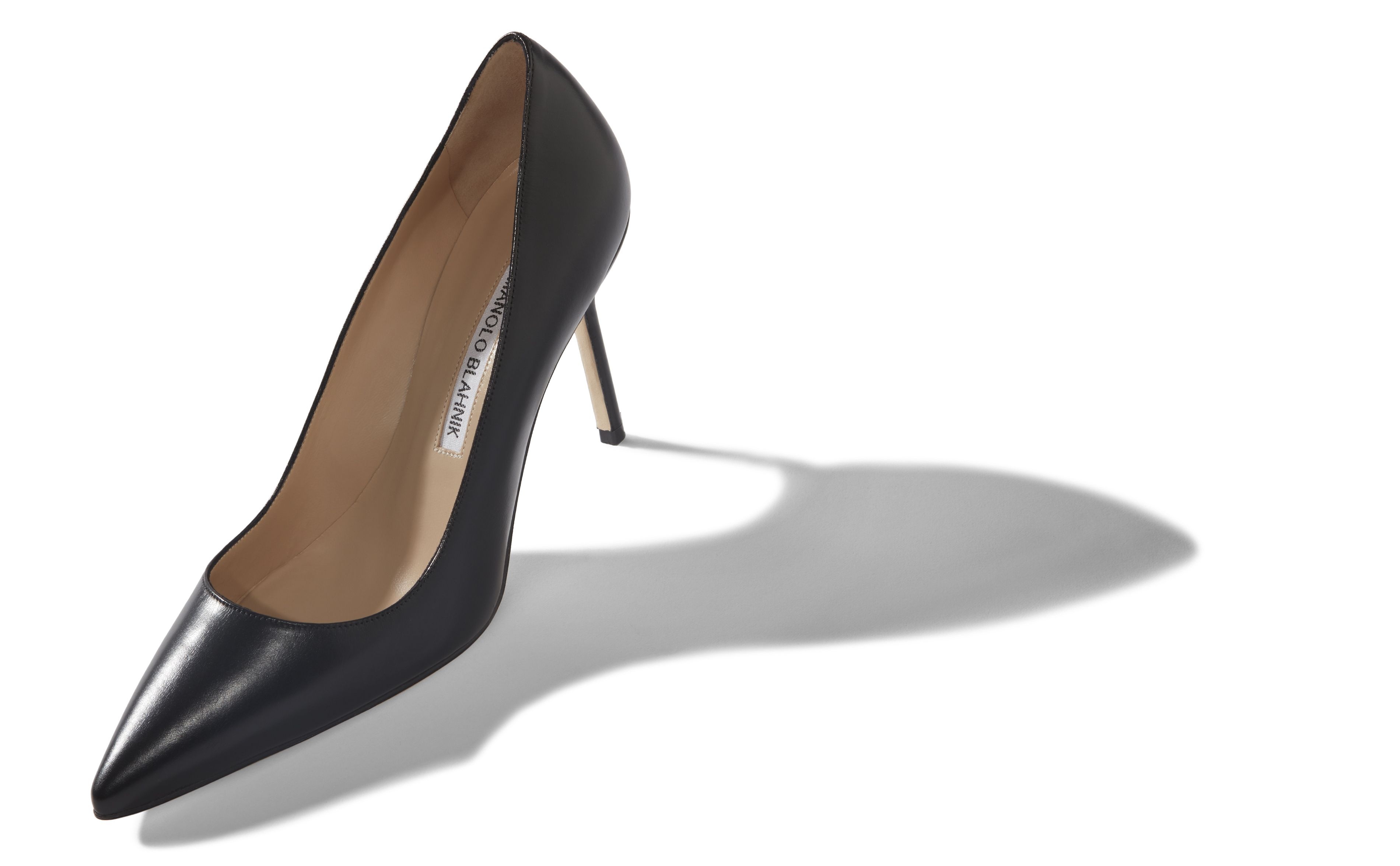 Black Calf Leather Pointed Toe Pumps - 2