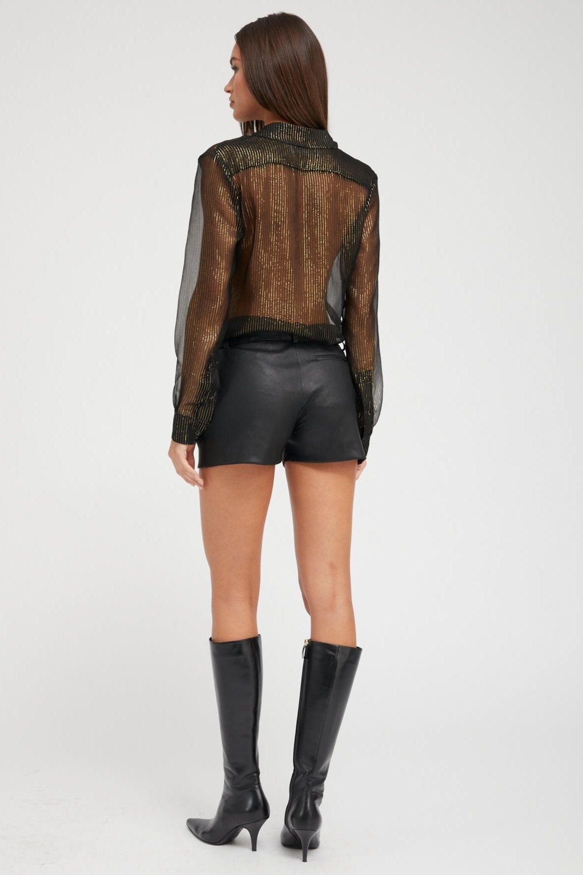BLACK LEATHER MINI TROUSER SHORTS - 5