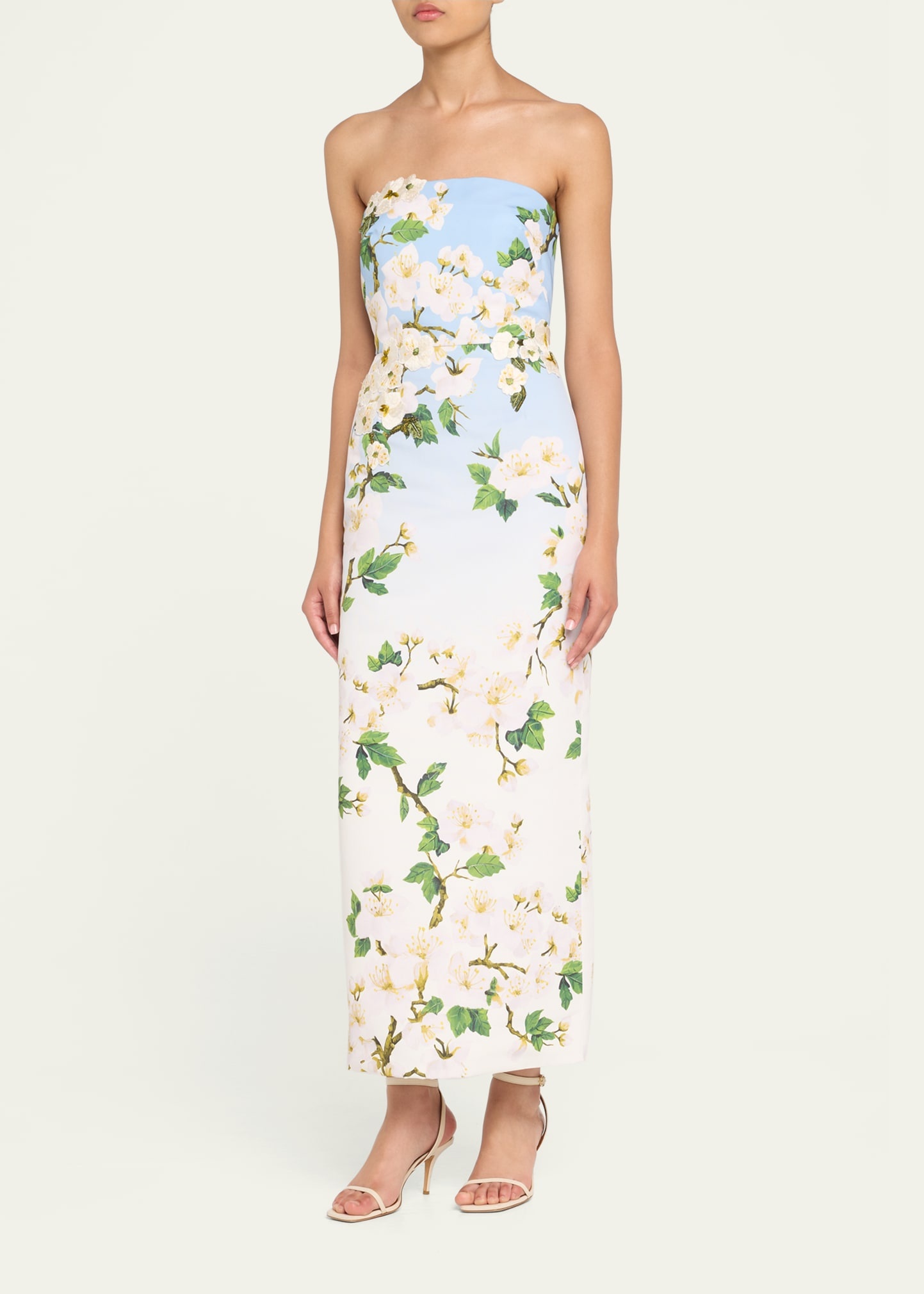 Strapless Cherry Blossom Ombre Embroidered Gown - 4