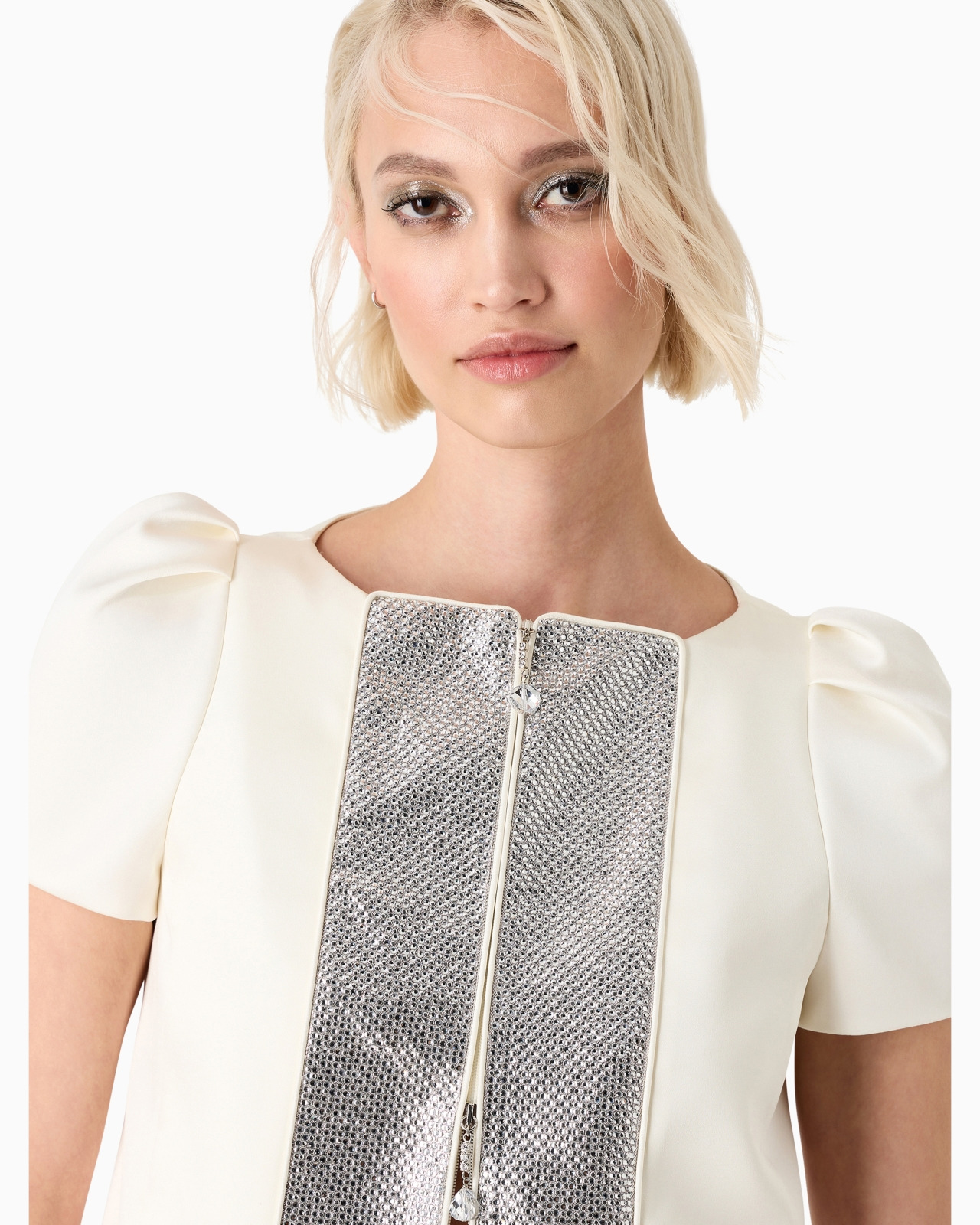 Short silk jacket with rhinestone pavé - 5
