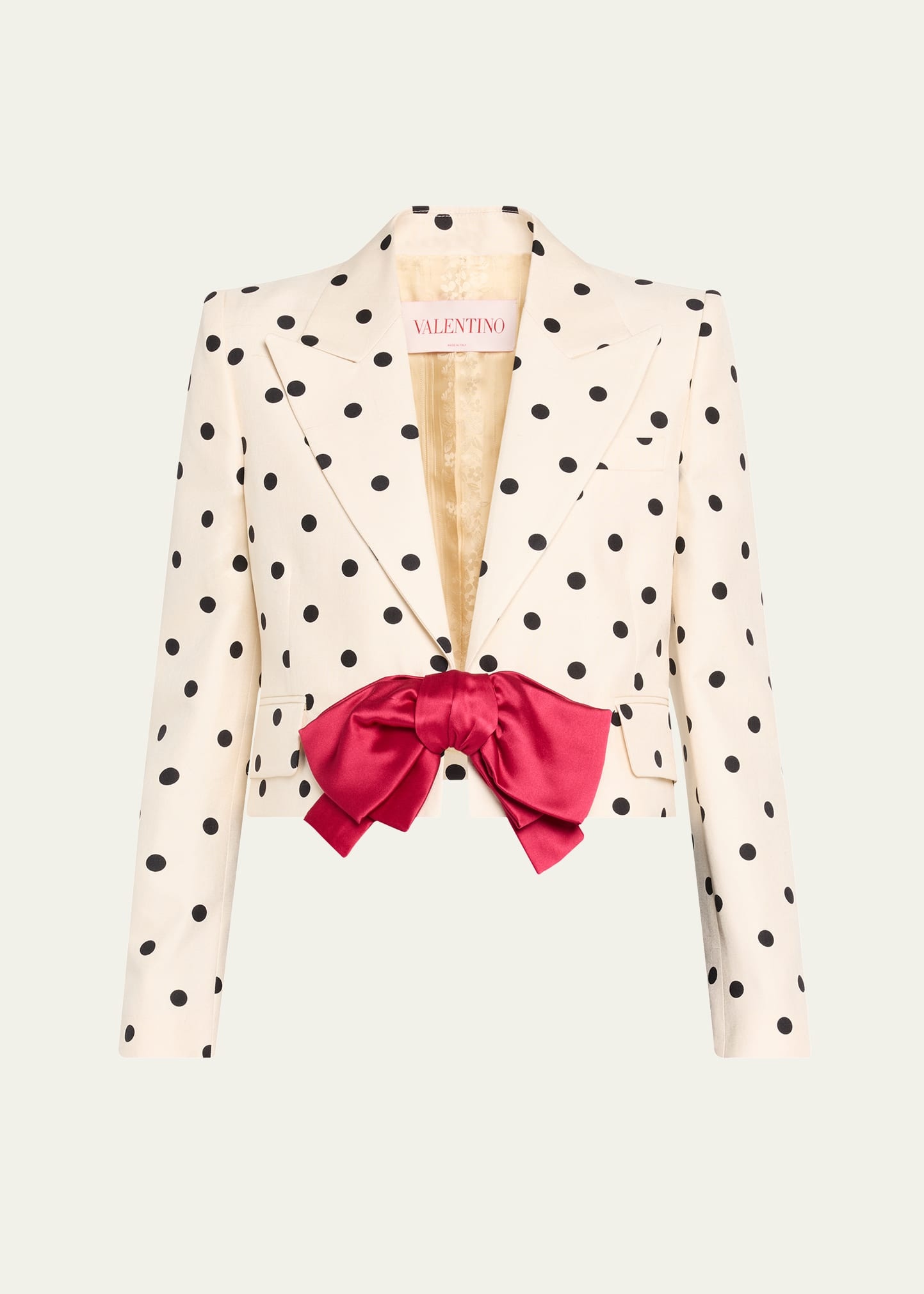 Polka-Dot Crop Blazer With Bow - 1