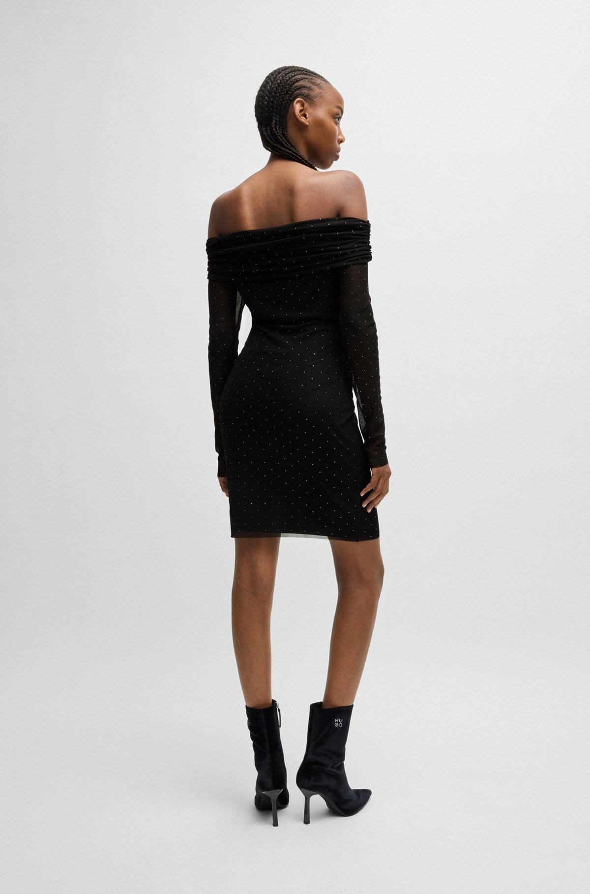 STRETCH-MESH DRESS WITH ALL-OVER RHINESTONE STUDS - 5