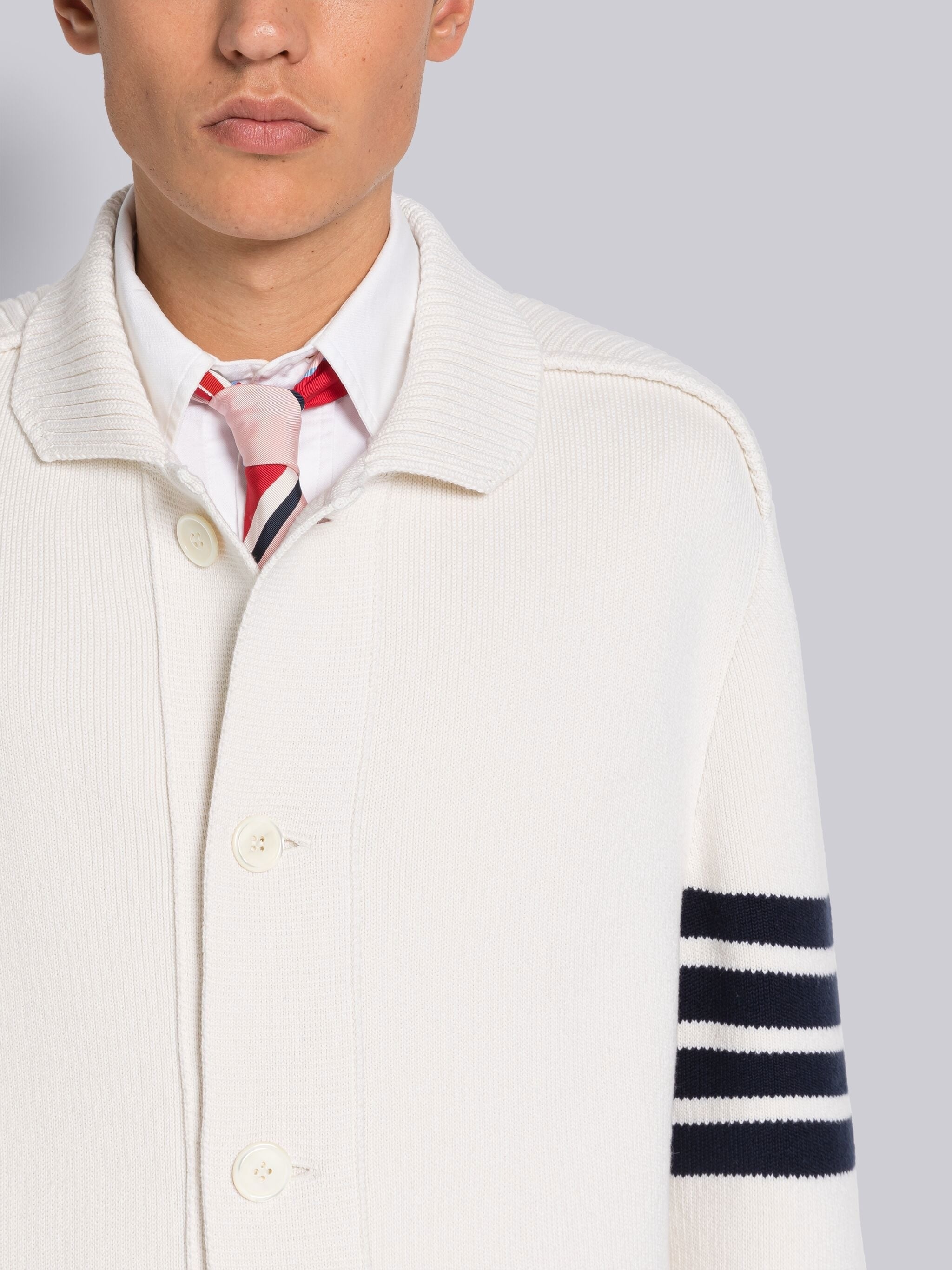 INTERLOCK STITCH COTTON CASHMERE 4-BAR POLO COLLAR JACKET - 5