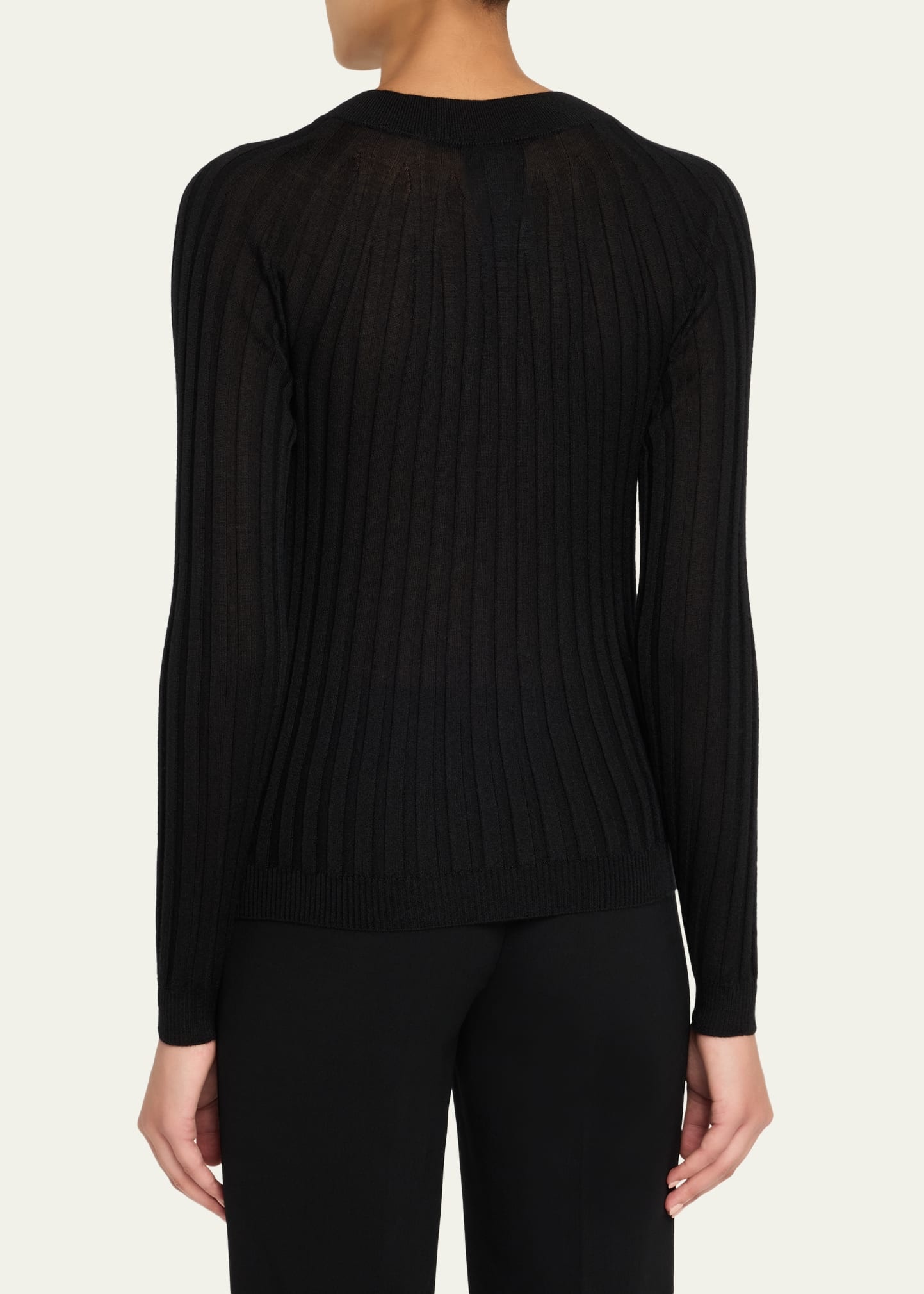 Cashmere-Silk Rib Knit Sweater - 3