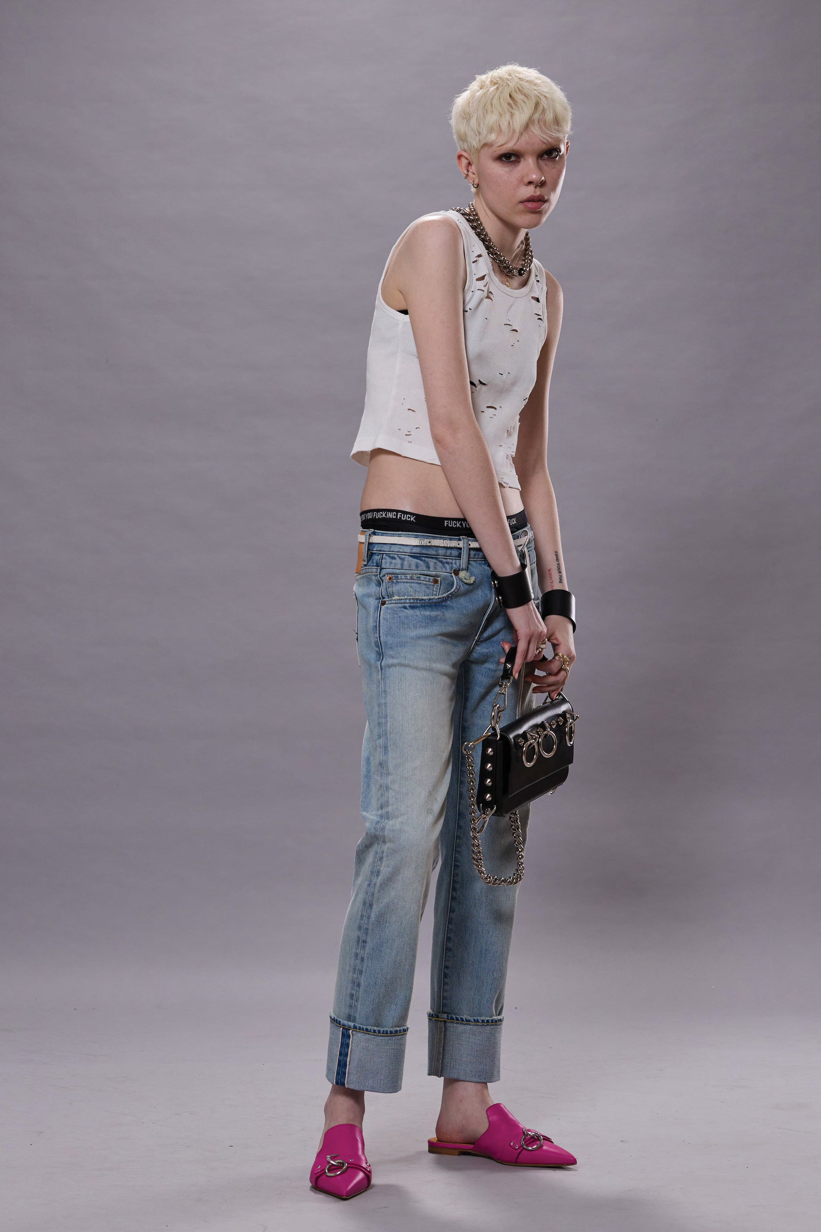 Distressed Tank - Ecru | R13 Denim Official Site - 2