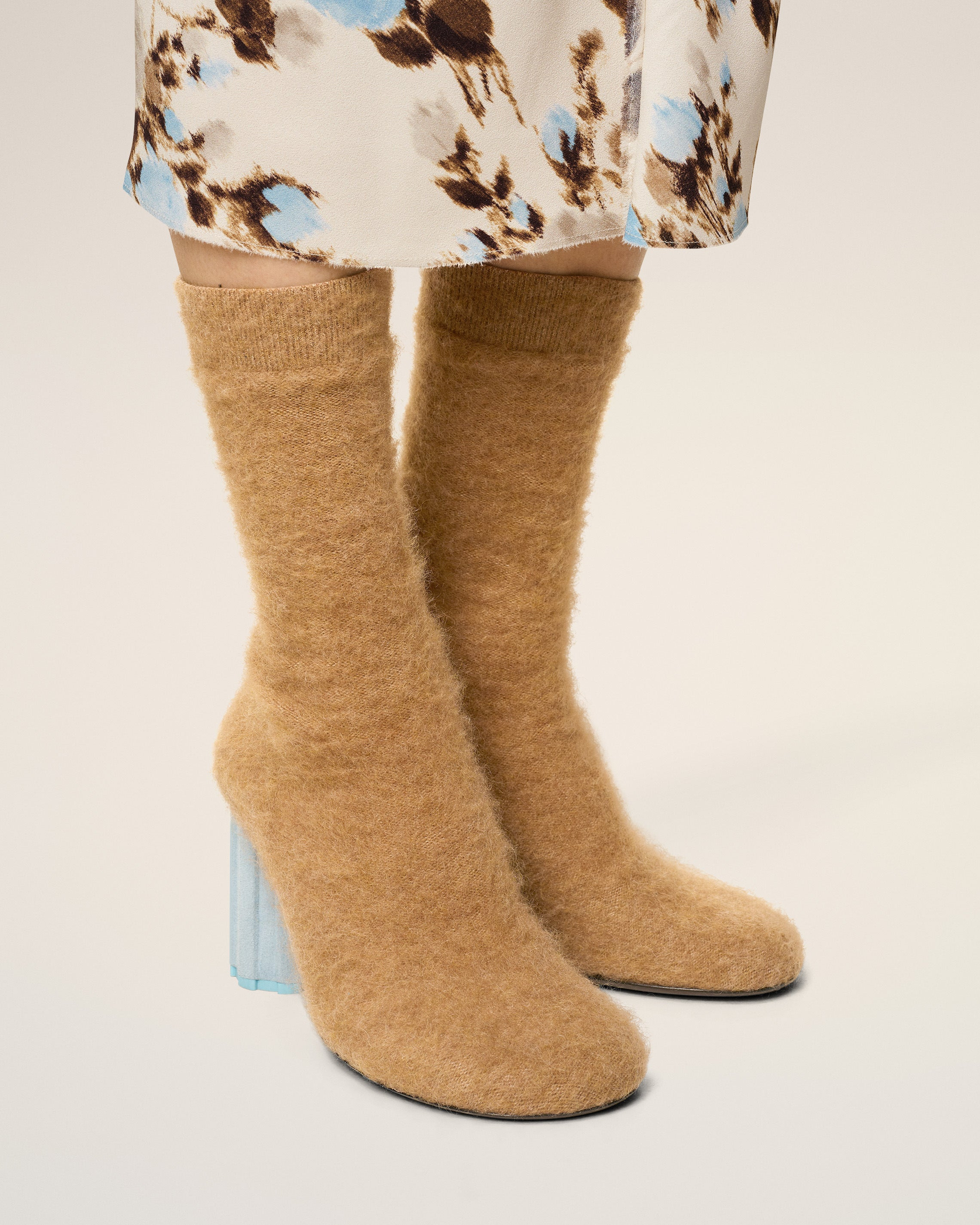 BROWN MOHAIR KNIT PIANO ANKLE BOOTS - 2