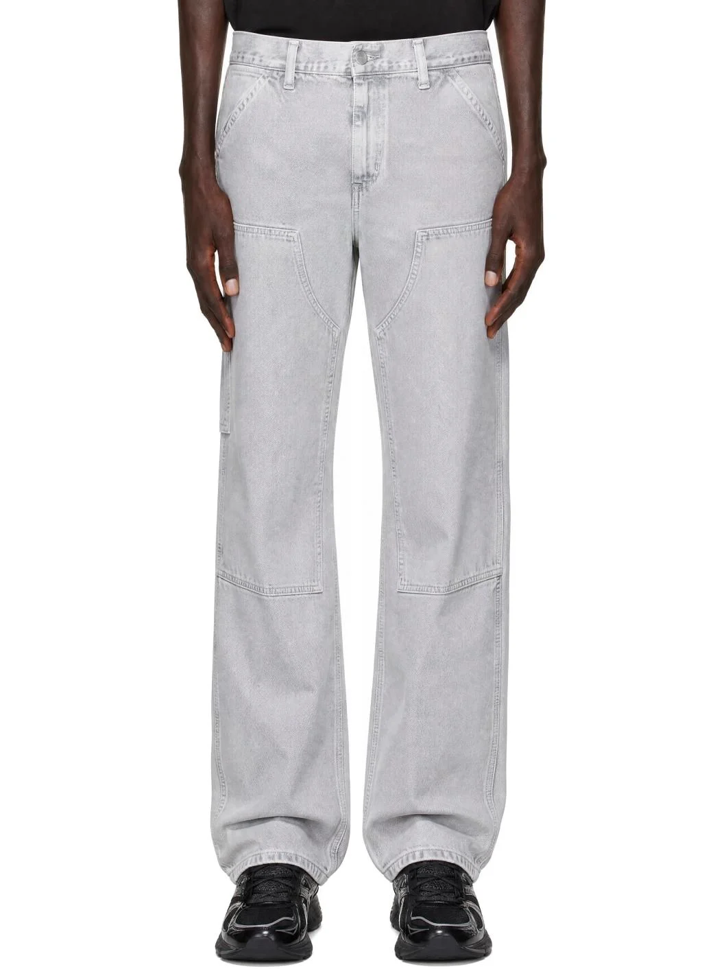 Gray Double Knee Denim Trousers - 1