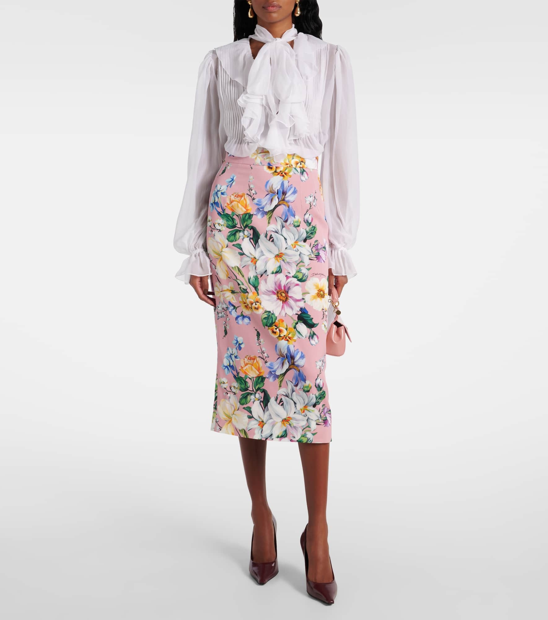 Floral silk-blend pencil skirt - 2