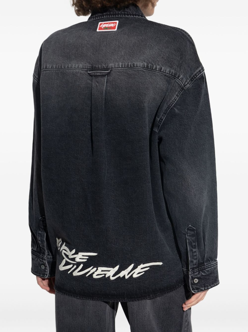 flower-embroidered denim shirt - 4