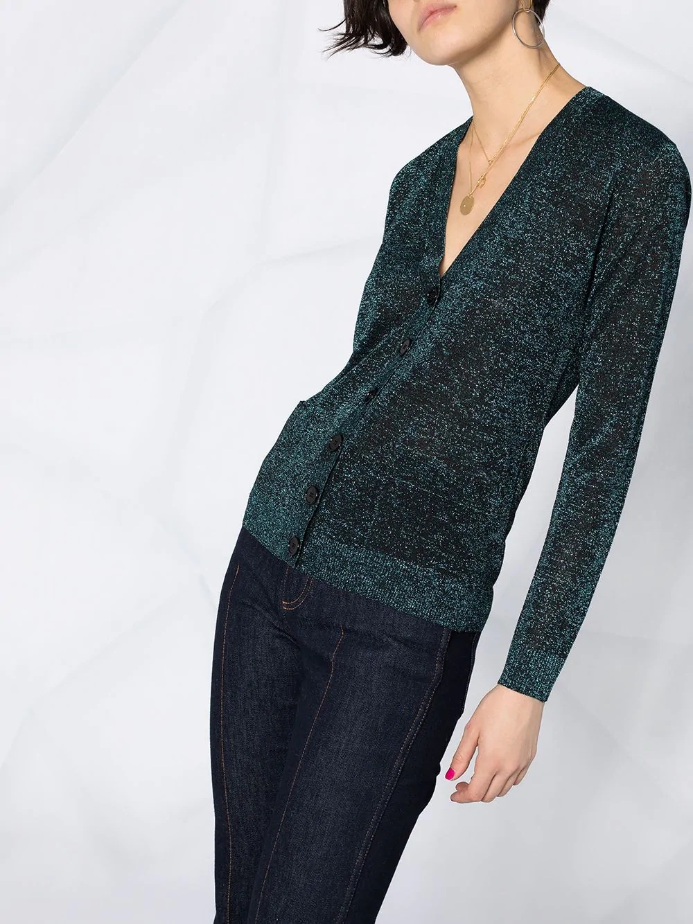 metallic-thread knit cardigan - 3