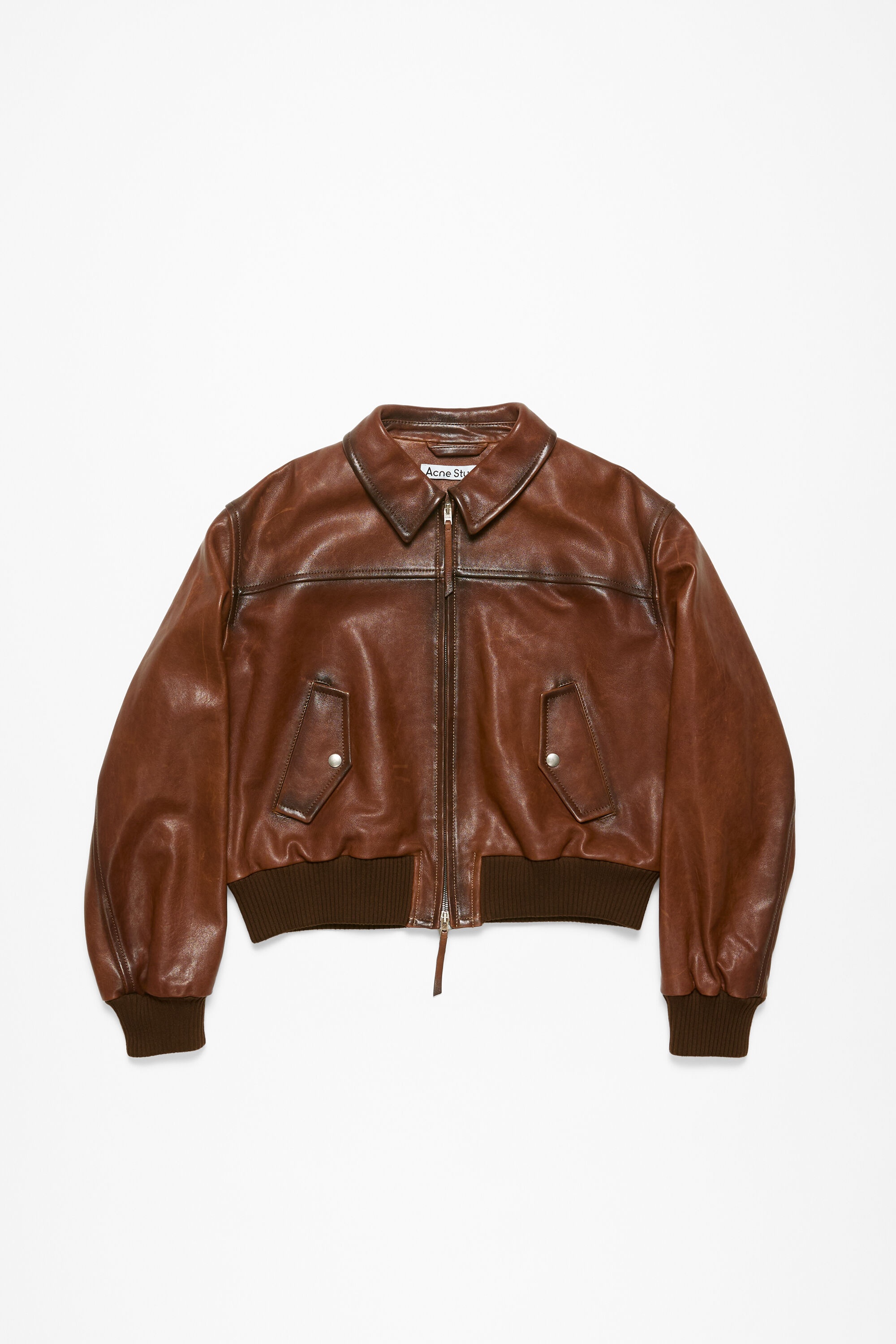 ジャケット・アウター acne studios leather bomber jacket brown Acne Studios - Leather bomber jacket - Cognac brown