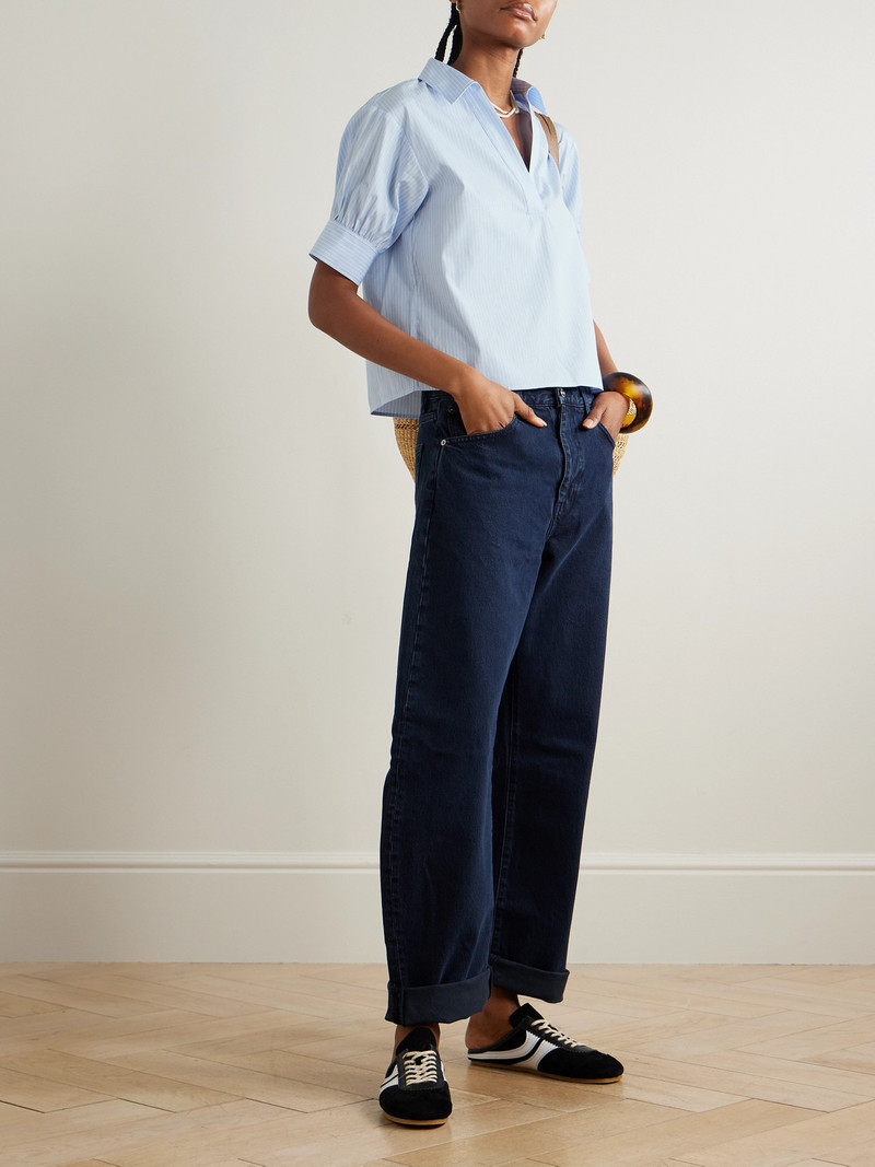 FRAME The Striped Popover Cotton-poplin Blouse outlook