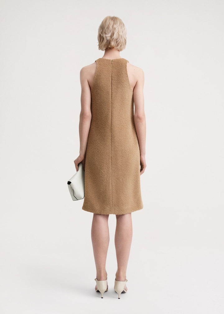 Scoop-neck wool-teddy dress chestnut - 4