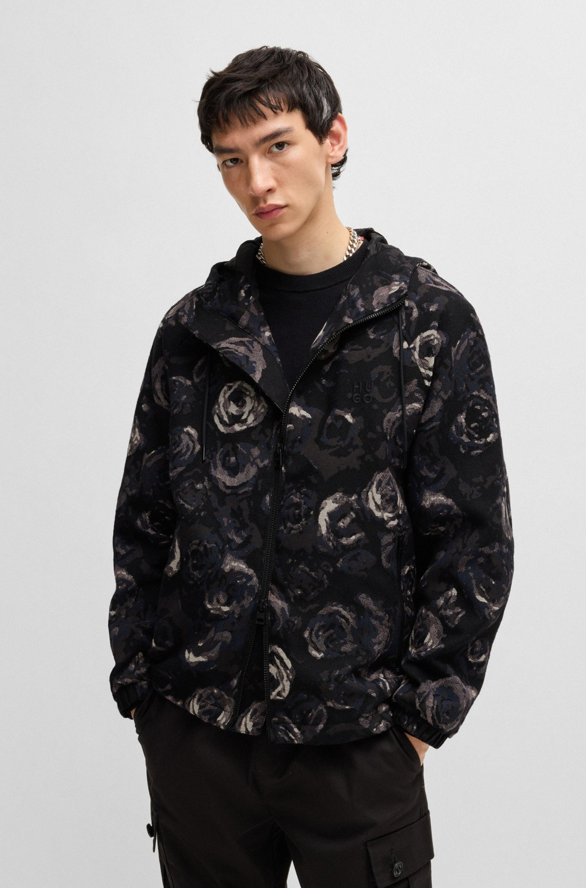 HOODED JACKET WITH GOTHIC-ROSE FLORAL JACQUARD - 2