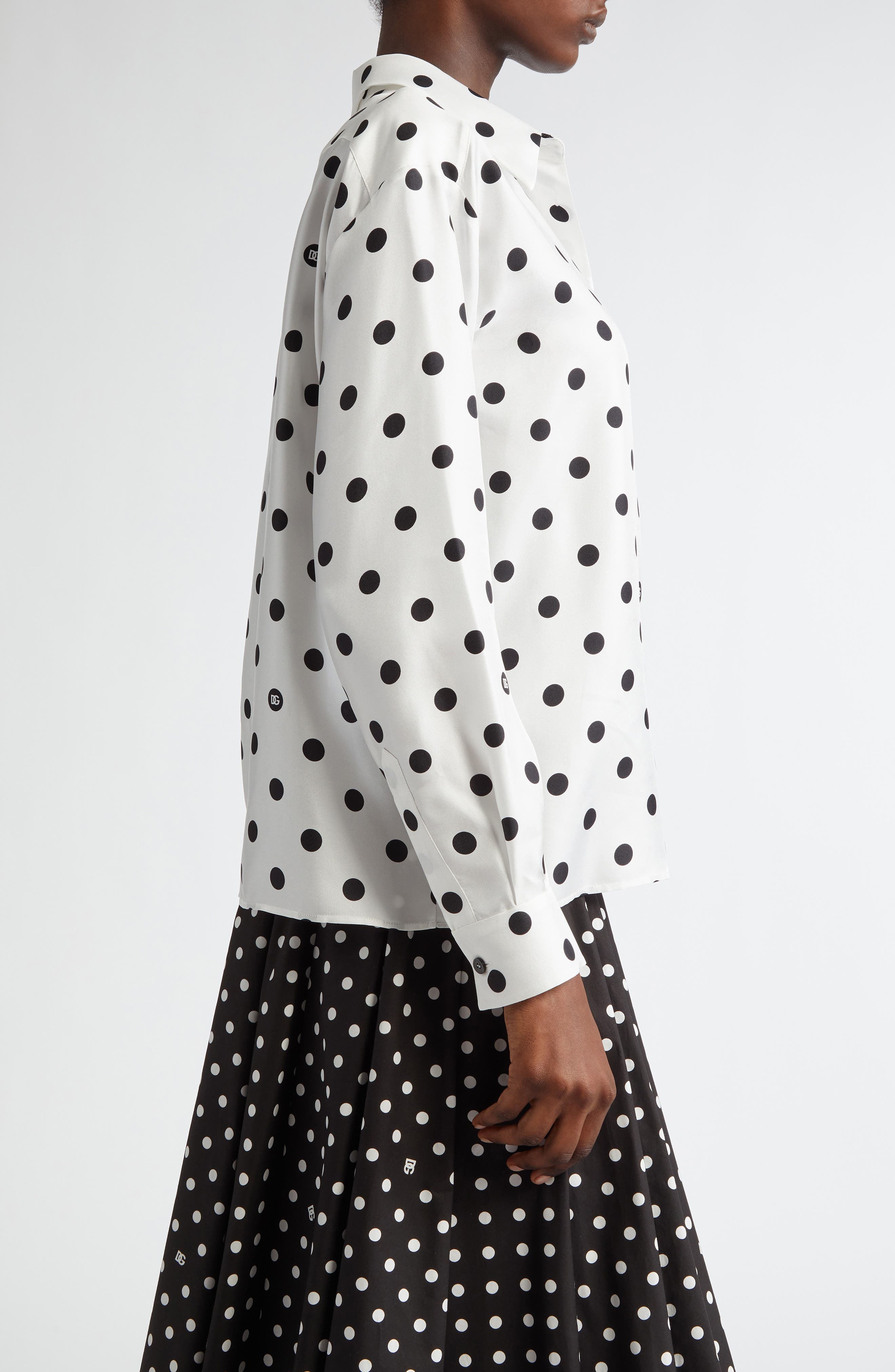 Dolce&Gabbana Polka Dot Silk Button-Up Shirt in Bianco at Nordstrom - 4