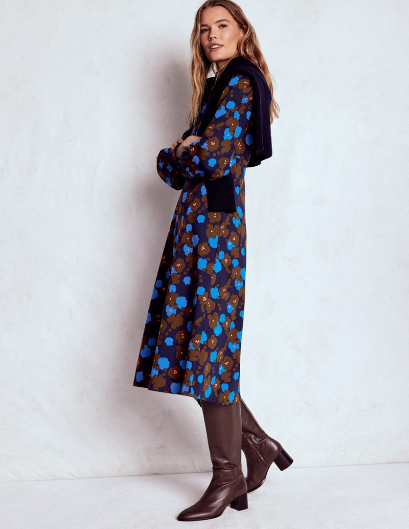 Pip Zip-Up Ponte Midi Dress-French Navy, Garden Blossom 7