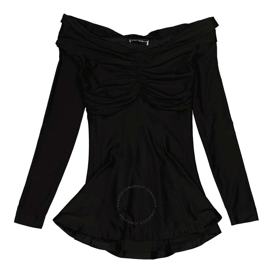 Rabanne Ladies Black Ruched Off-Shoulder Flared Top, Brand Size 36 (US Size 4) - 4