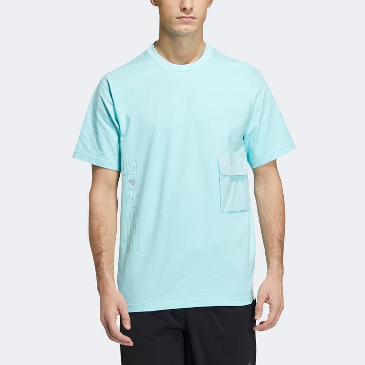 Men's adidas TH HVCOT TEE Logo Printing Pocket Round Neck Short Sleeve Blue T-Shirt HE9946 - 2