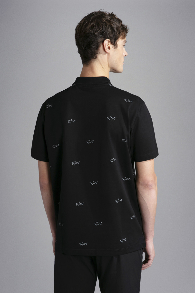 COTTON PIQUE POLO SHIRT WITH ALL OVER REFLEX SHARK PRINT 3
