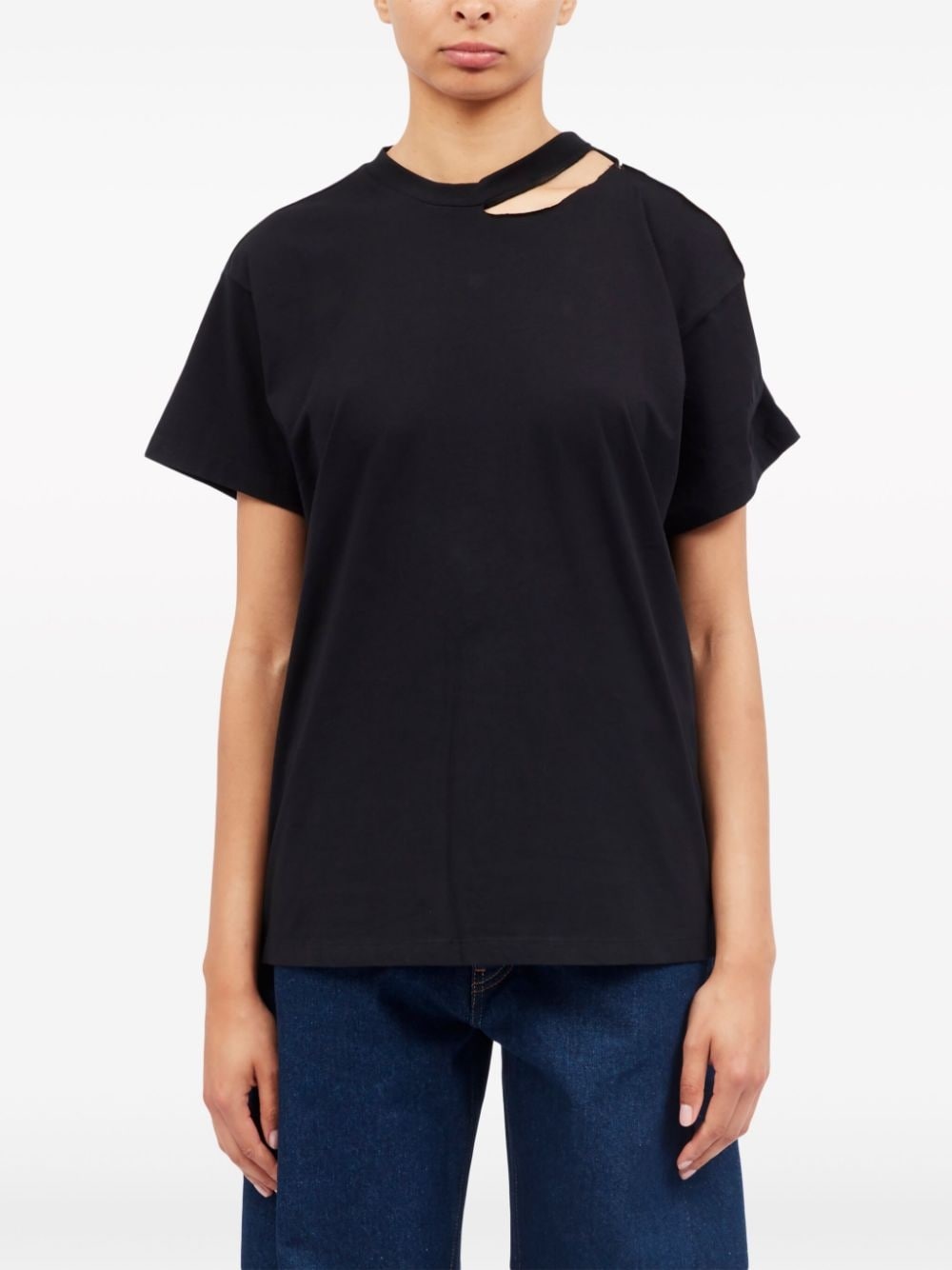 cut out-detail cotton T-shirt - 3